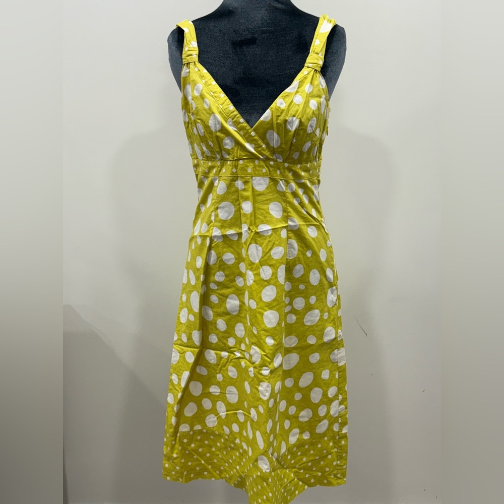 Boden Yellow and White Polka Dot Knee Length Dress